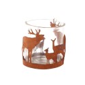 HBX natural living Theelichthouder Forest deer met herten metaal met glas Ø8xh8cm roest