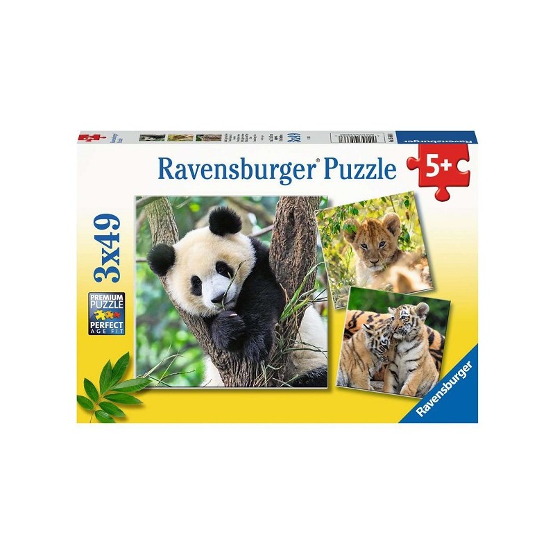 Ravensburger Panda, tijger en leeuw puzzel 3x49 stukjes