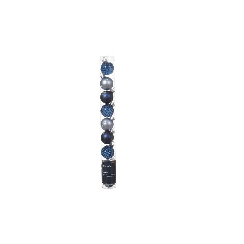 Decoris Kerstballen glas mix Ø3cm blauw koker a 9 stuks