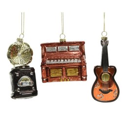 Decoris Kersthanger kunststof muziekinstrument | guitaar-piano-fonograaf | Metallic kleuren