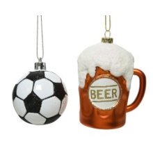 Decoris Pendentif de Noël en plastique | football ou tasse de bière | L6,4x L7,3 x H9,6 cm