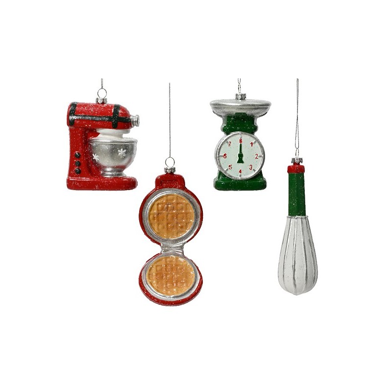 Decoris pendentif de Noël ustensiles de cuisine en plastique Mélangeur, balance, gaufrier ou fouet
