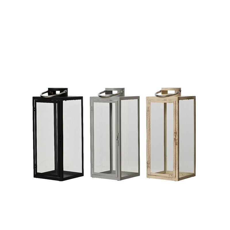 Decoris Lantaarn metaal H48cm B18,5cm verkrijgbaar in zwart, lichtgrijs of beige