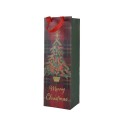 Decoris Cadeautas fles Merry Christmas schotse ruit L10cm x B12cm xH36cm gemaakt van hoogwaardig papier FSC 100%