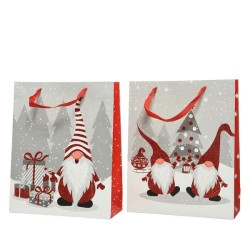 Sac cadeau de Noël Decoris avec image Gnome avec chapeau rouge à paillettes L8 x L18 x H24 cm en papier de haute qualité FSC 100