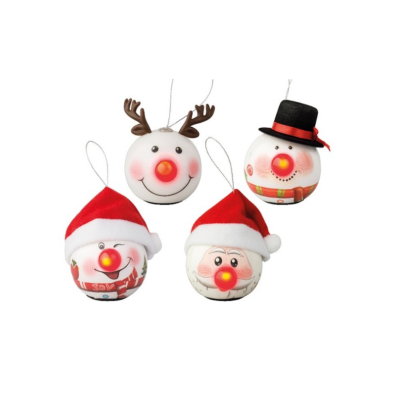 Visage en mousse de boule LED Lumineo disponible en Père Noël, Renne, Bonhomme de neige avec chapeau ou Bonhomme de neige avec c