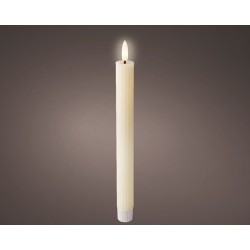 Lumineo LED dinerkaars wax ribbel Crème 2 stuks- H24,5cm Dia 2,2 cm- met 6 uurs timer-werkt op batterijen 2x AAA ( niet inbegrep