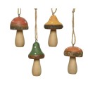 Decoris Déco à suspendre Champignon en bois d'épicéa H6,5cm disponible en rouge, vert, orange ou jaune ocre