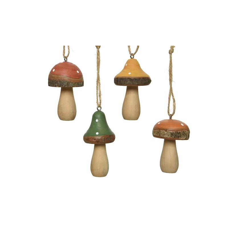 Decoris Déco à suspendre Champignon en bois d'épicéa H6,5cm disponible en rouge, vert, orange ou jaune ocre