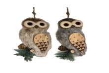 Decoris Décohanger Hibou polyester avec yeux en bois assis sur une brindille de Noël H13,5cm