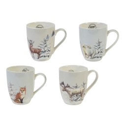 Mug de Noël Decoris en porcelaine image animalière H10,5 cm disponible en cerf, élan, renard ou ours