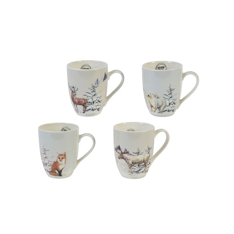 Mug de Noël Decoris en porcelaine image animalière H10,5 cm disponible en cerf, élan, renard ou ours