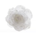 Decoris Rose sur clip polyester pailleté Blanc