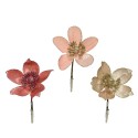 Fleur Decoris à paillettes sur clip Dia 12 cm disponible en Rose Clair, Rouge ou Blanc
