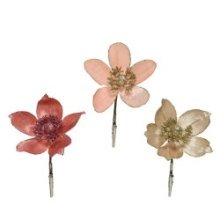 Fleur Decoris à paillettes sur clip Dia 12 cm disponible en Rose Clair, Rouge ou Blanc