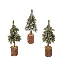 Everlands Mini kerstboom op houten voet- besneeuwd -H21cm
