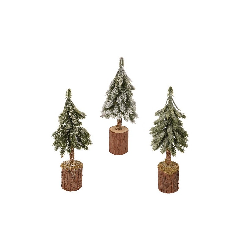 Everlands Mini Sapin de Noël sur socle en bois - enneigé - H21cm