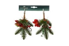 Decoris Kersttakje groen met rode decoratie  - op clip 2 stuks