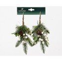 Decoris Kersttakje groen met witte decoratie met glitter finish - op clip 2 stuks- H22cm B8cm