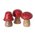 Boltze Home Champignon Pitu en Bois de Manguier à Pois Rouge-Blanc H7cm Dia5cm