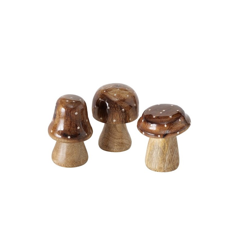 Boltze Home Champignon Clozzy en Bois de Manguier marron avec dessus brillant H7cm Dia5cm