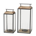 Boltze Home Lanterne Damiano set de 2 pièces en bois, métal et verre H35cm et H45cm