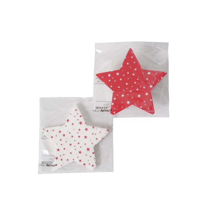 Boltze Home Serviettes de Noël Stara en forme d'étoile rouge blanc 12 pièces 15x15cm