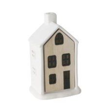 Boltze Home Cottage Homewood en porcelaine avec bois L8 cm x L5,5 cm x H13 cm (pile LR44 incluse)