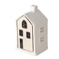 Boltze Home Cottage LED Homewood en porcelaine et bois L6cm x L5cm x H10cm (pile LR44 incluse)