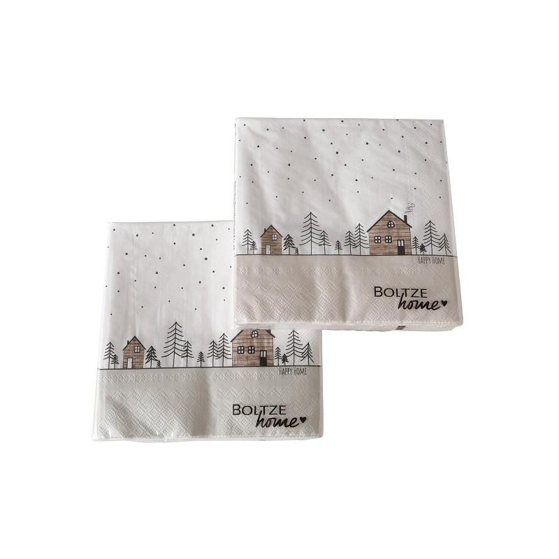 Boltze Home Serviettes Homewood maisons 20 pièces 33x33cm (pliées 17x17cm)