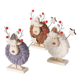 Boltze Home Kerstfiguur Nico hert met hout en wol op houten standaard H15cm