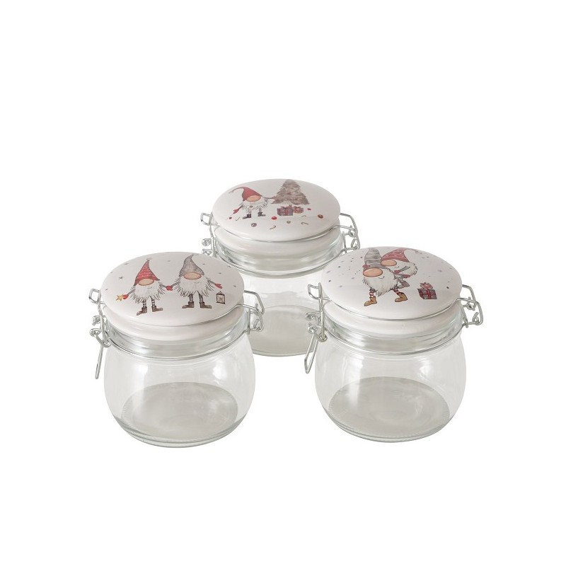 Boltze Home Pot de conservation en verre Snorre avec couvercle à pince en céramique avec image de gnome de Noël 450ml - H11cm Di