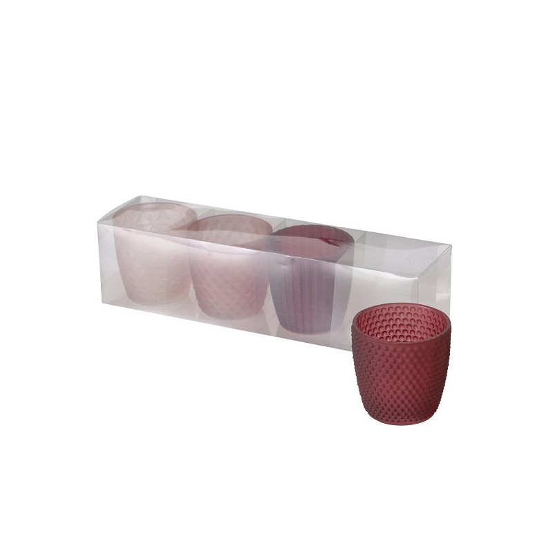 Boltze Home Theelichthouder glas set a 4 stuks roze-rood Marilu H7,cm Dia 7,5cm