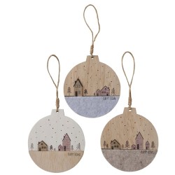 Boltze Home Suspension décorative Homewood en forme de boule de Noël avec un motif de maisons avec des arbres de Noël - en bois 