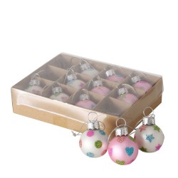 Boltze Home Boule de Noël en verre Holy 12 pièces en boîte - rose et blanc à pois