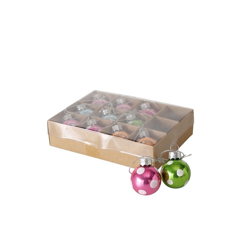 Boltze Home Kerstbal glas Pattern 12 stuks in doosje- multi kleuren gestippeld