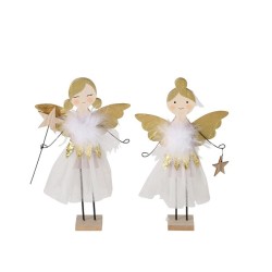 Boltze Home Kerstfiguur engel Tinka van metaal en hout op standaard  H24cm wit-goud