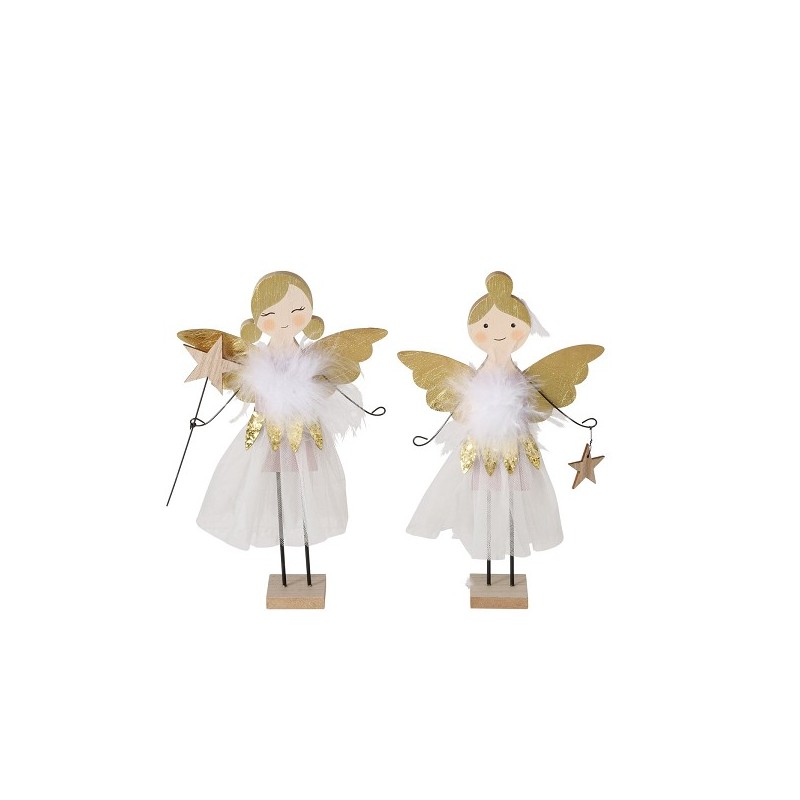 Boltze Home Figurine de Noël ange Tinka en métal et bois sur standard H24cm blanc-or