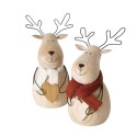 Boltze Home Figurine de Noël en bois cerf Bengt avec écharpe H14cm