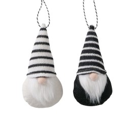 Boltze Home Pendentif de Noël nain Impa avec bonnet tricoté noir et blanc H14cm