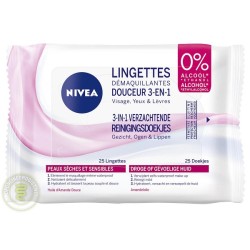 Nivea Lingettes nettoyantes pour le visage 25 pièces Peaux sèches et sensibles