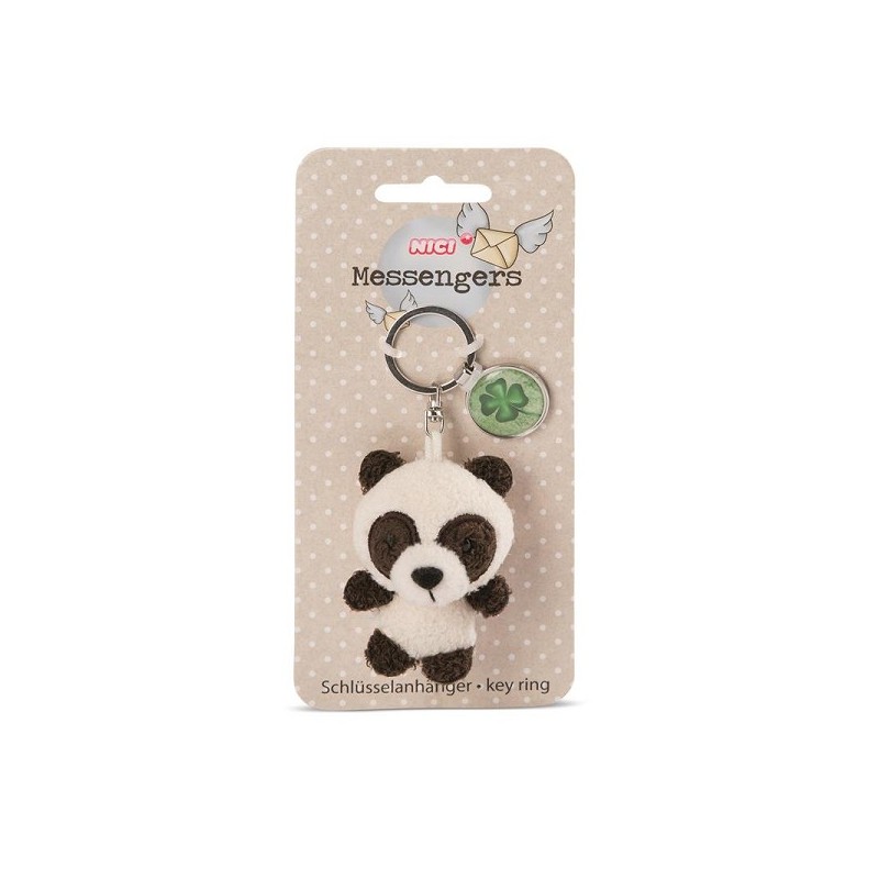 NICI messengers sleutelhanger panda 7 cm met klaverblad hanger