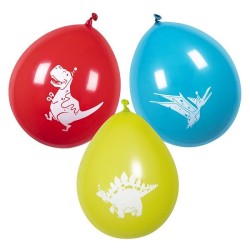 Ballons Dino party 3 couleurs double face set de 6 pièces Ø25cm Latex