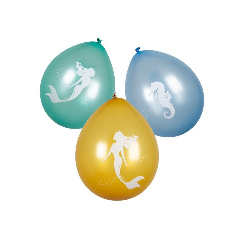 Ballonnen Zeemeermin 3 kleuren dubbelzijdig set a 6 stuks Ø25cm