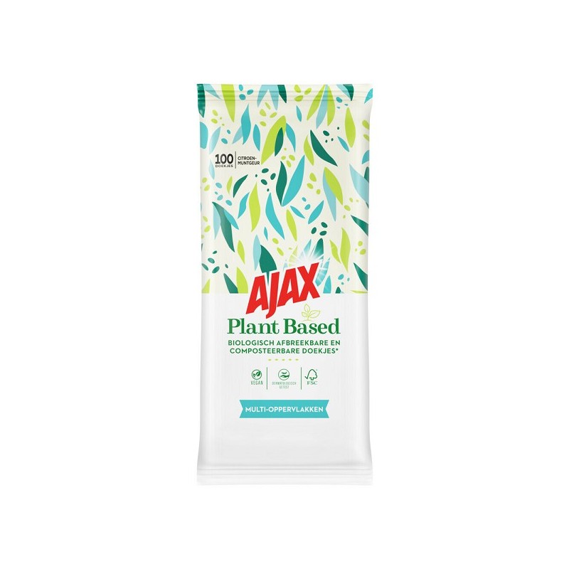 Ajax Plant Based Reinigingsdoekjes 100st. Multi Oppervlakken