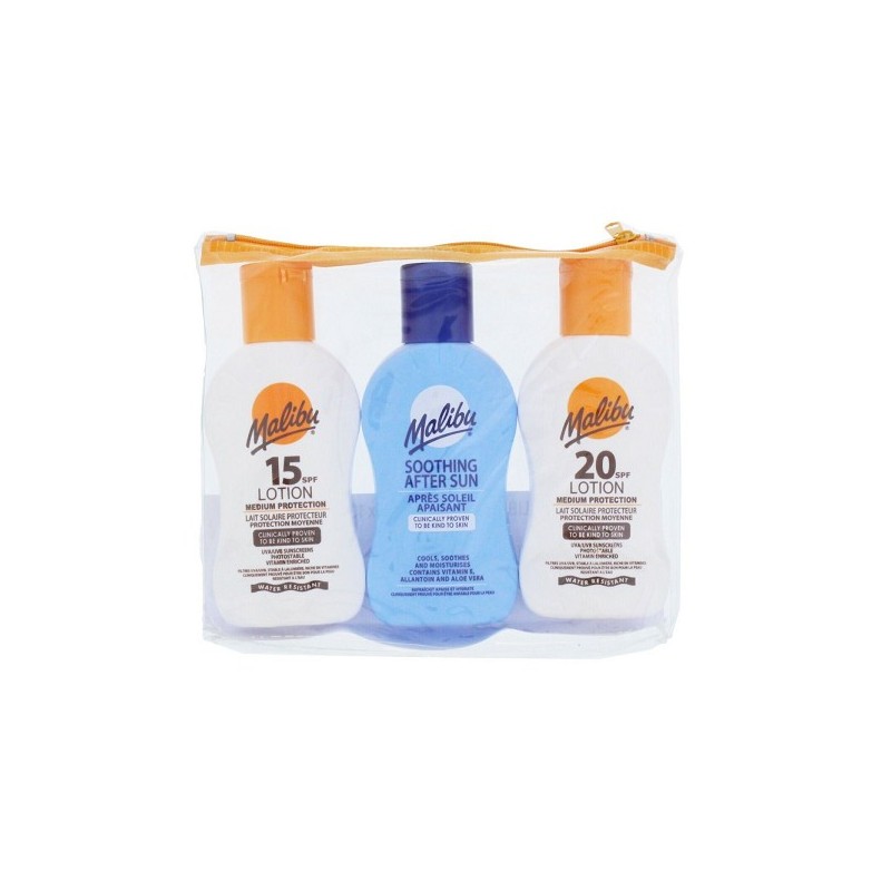 Malibu Crème Solaire 100 ml SPF15.20 & 100 ml Après Soleil - Lot de 3