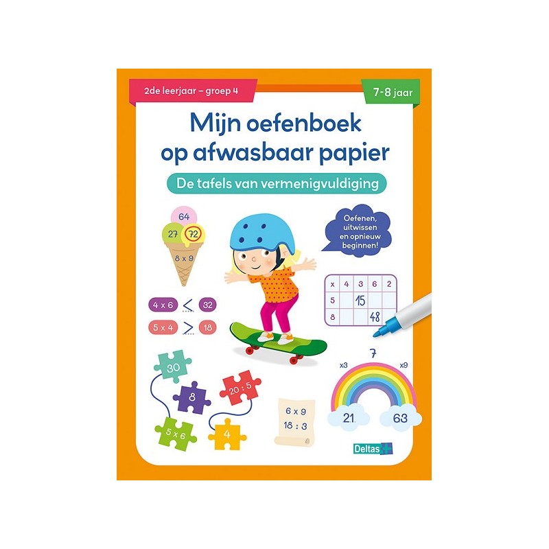 Deltas Mijn oefenboek op afwasbaar papier Tafels van vermenigvuldiging (7-8 j.)