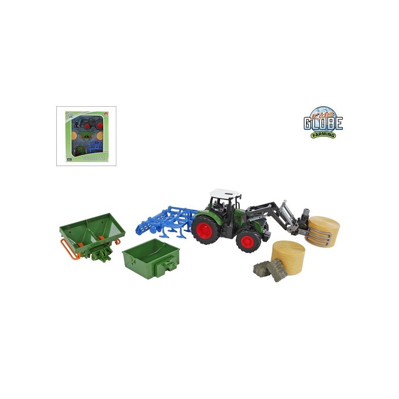 Tracteur Kids Globe avec 8 accessoires roue libre 30cm vert
