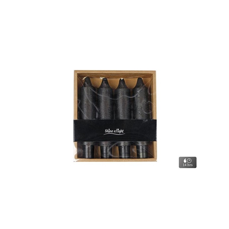 Bougie de table "Arcadian" noire 3x3x15cm boîte de 4 pièces - 14 heures de combustion