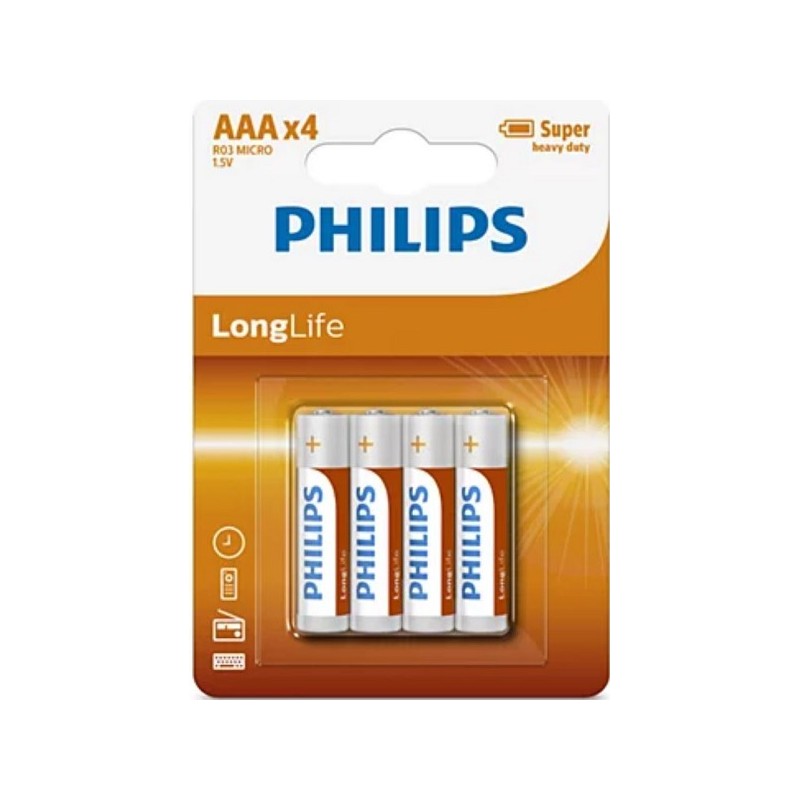 Piles Philips Longlife AAA R03 boîte de 12 blisters de 4 pièces